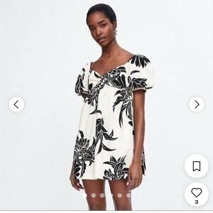 FLASH SALE! Zara Puff Sleeve Black and White Women's Mini Dress